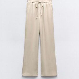 Wide-Leg Drawstring Lounge Pants in Light Beige